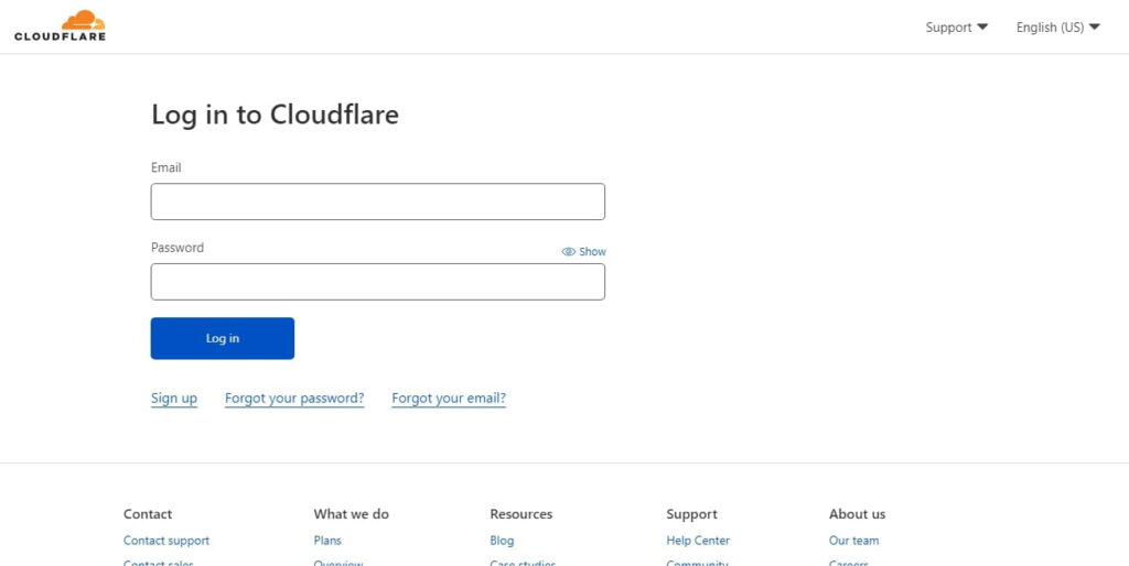 Cloudflare Dashboard Login Panel